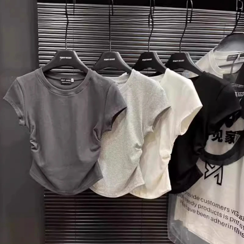 辣妹欲收腰恤短袖女夏季新款色打底套头修身上衣女潮