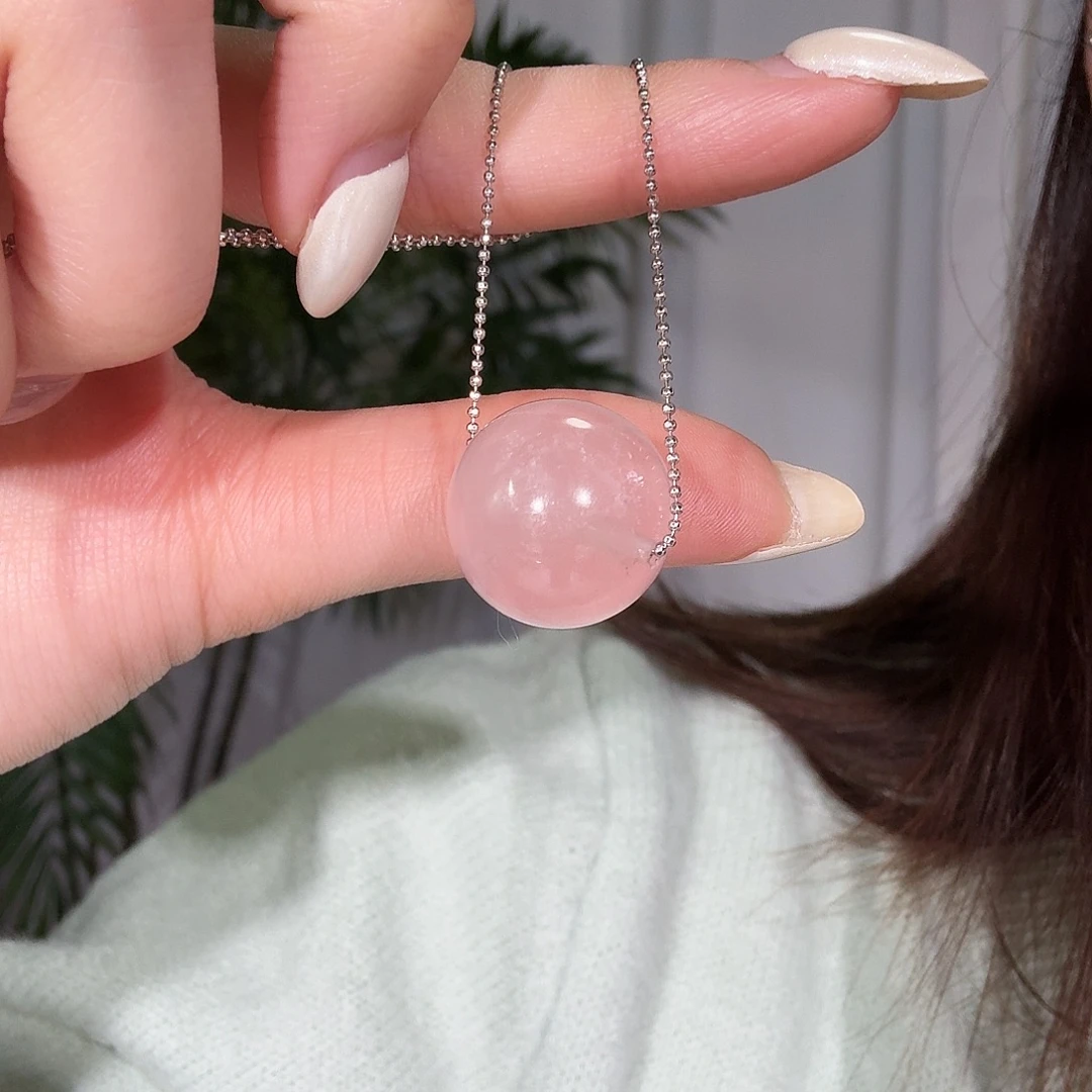 银S925镶嵌水晶颈饰粉水晶项链