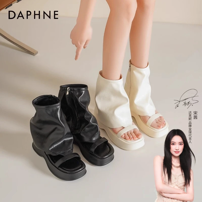达芙妮厚底凉靴女款2025夏季新款气质凉鞋外穿堆堆靴裤管凉靴子女