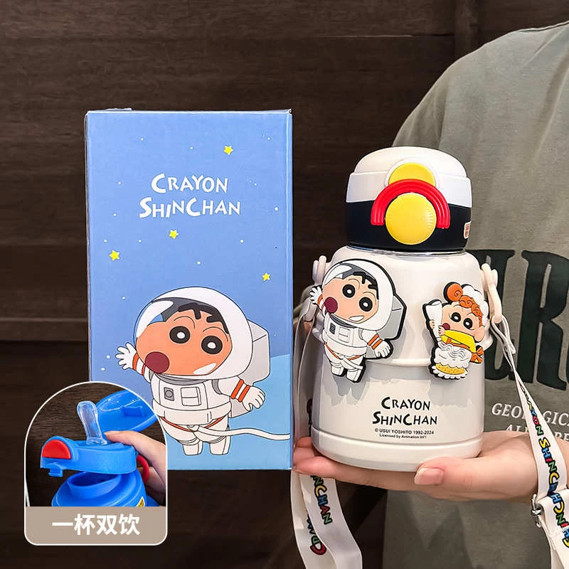 【小慧乱炸】蜡笔小新双饮大肚保温杯不锈钢斜跨600ML水杯8001