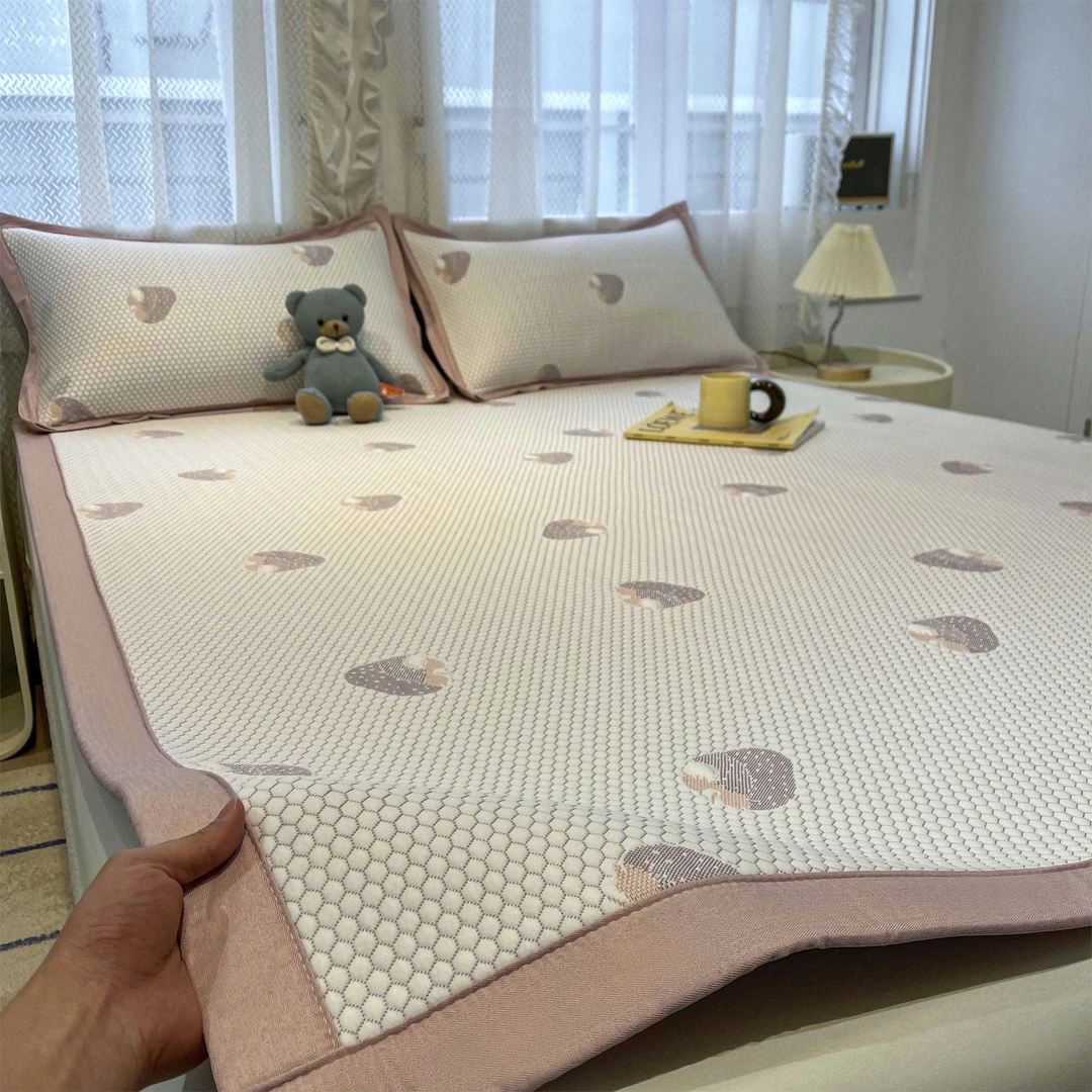 水星家纺适用A类母婴级草莓粉紫冰豆豆夏季冰丝席凉席空调软席子1