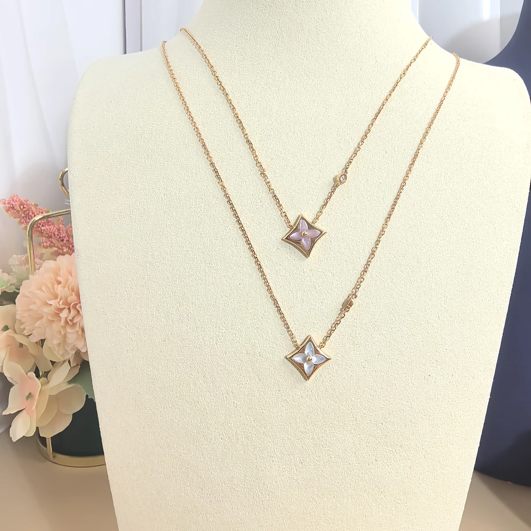 18k金钻石老花项链气质时尚金色设计师中古镶钻带钻百搭轻奢单钻