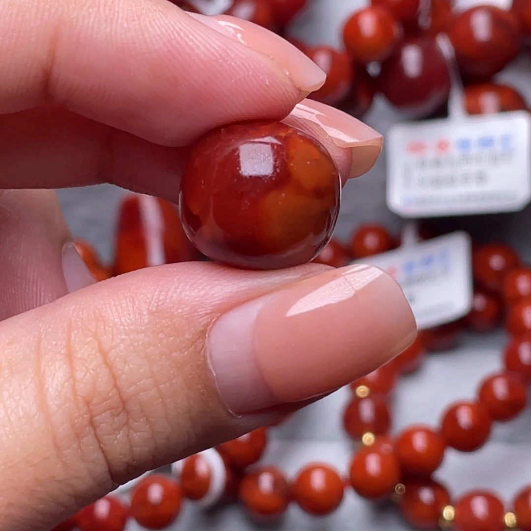 C***J南红玛瑙其他未镶嵌15.1mm瓦西牛血红火焰纹原矿老型单珠