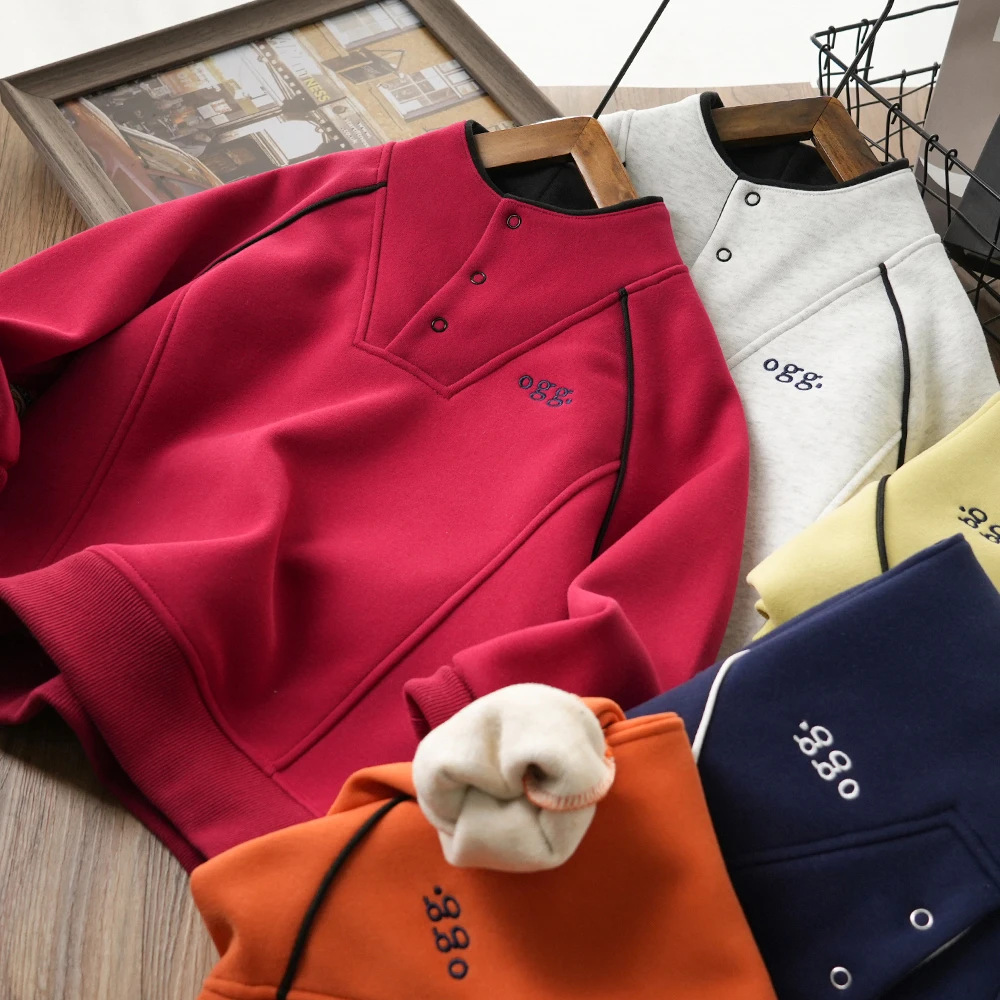 男童冬季ogg刺绣拼接开领加绒卫衣儿童中大童休闲上衣MT24211