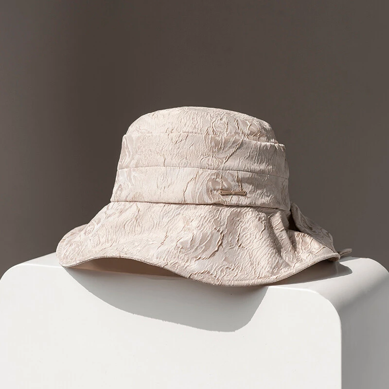 疯帽子 法式提花肌理感渔夫帽时尚百搭遮阳蝴蝶结盆帽子女25春夏