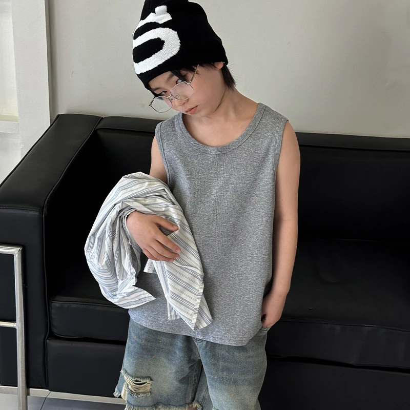 【Tang小白】男童背心25年夏季新款童装儿童坑条打底上衣休闲装韩版