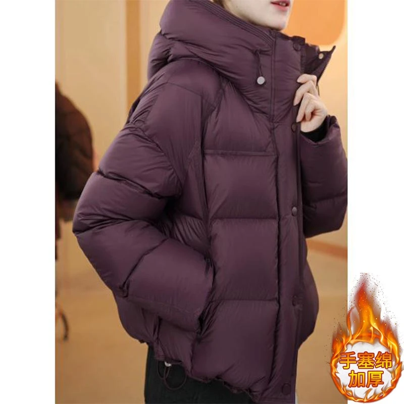 欧货气质连帽百搭棉服外套女2025年冬季新款小个子纯色短款面包服