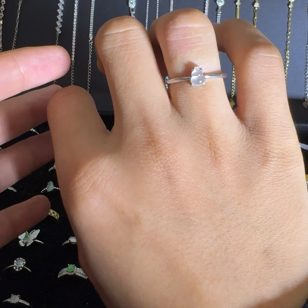 翡翠银S925镶嵌戒指缅甸翡翠A货高冰玻璃种葫芦素戒