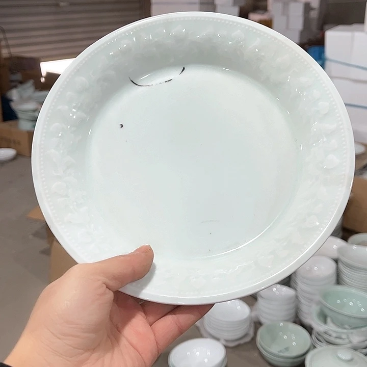 瓷片青白瓷8.5英寸灼华深盘四个微瑕包邮
