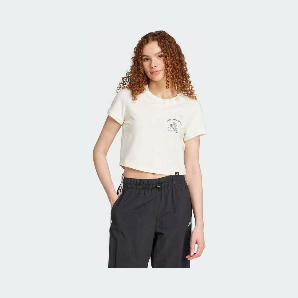 adidas阿迪达斯2025女子W C DDL CROP T时尚针织无领短T恤JX5327
