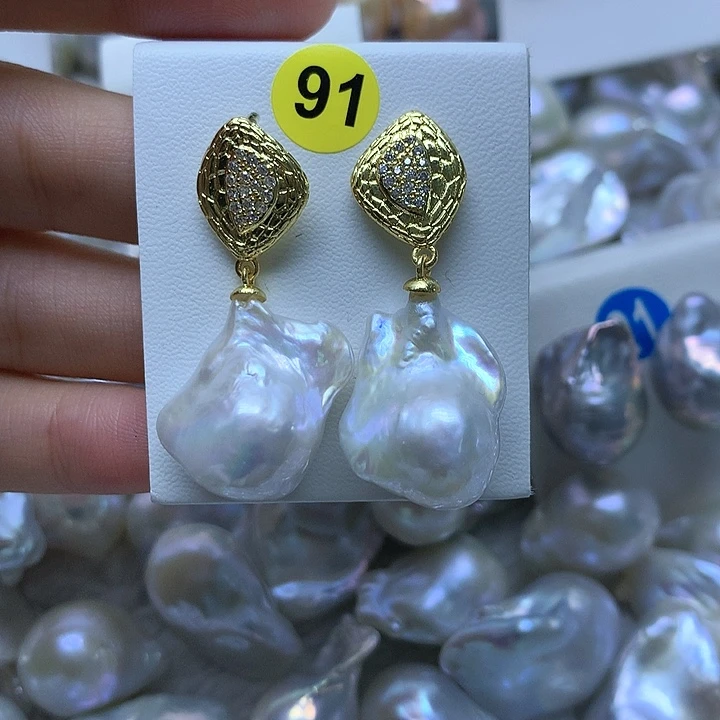 淡水珍珠耳饰银S925镶嵌