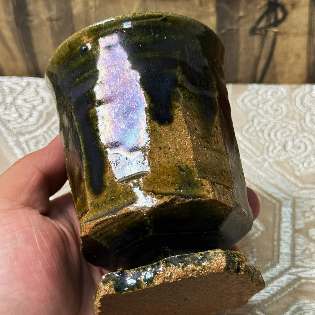 梦幻彩光·日本織部烧·刀削面取·造型别致·七色彩光·茶杯·茶吞