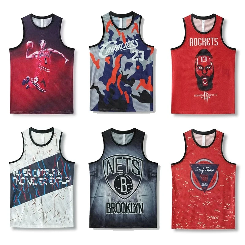 篮球服全数码印花大网孔透气背心夏季冰丝球衣复古美式球星球服潮