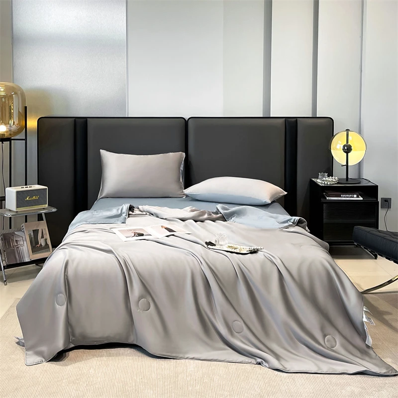 新款天丝夏被纯色拼色A类莱赛尔凉感被子轻奢夏凉被子四件套简约