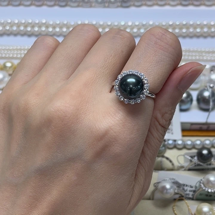 海水珍珠戒圈银S925镶嵌10-11mm 78号