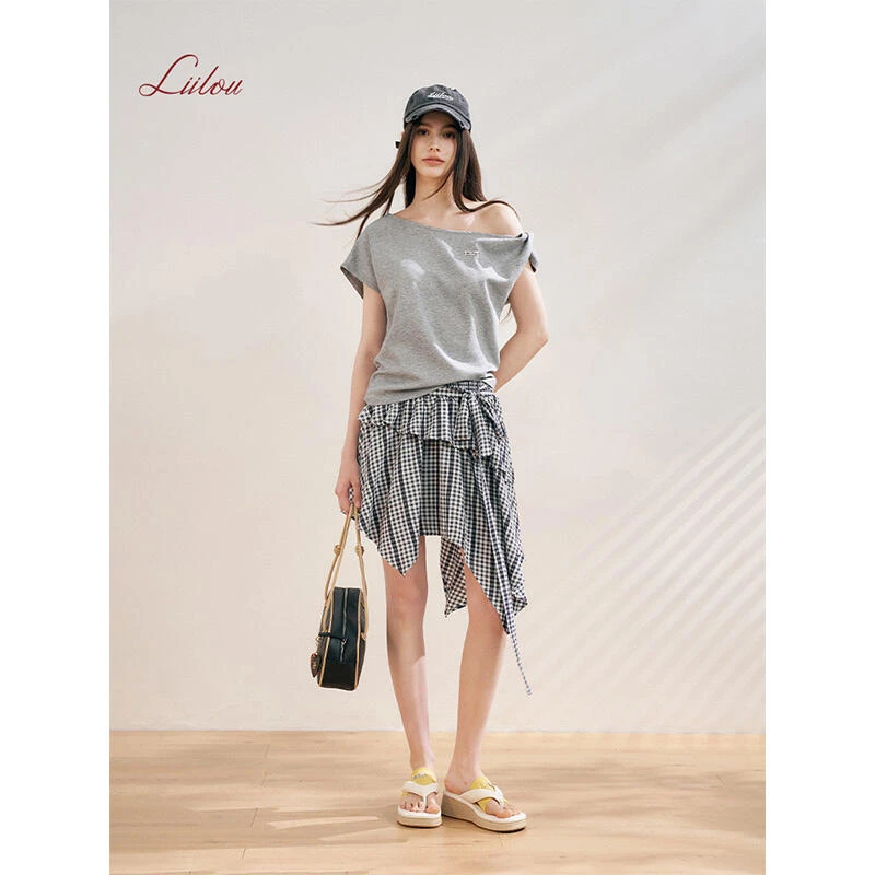 Liilou 25ss 松弛感 不规则裙摆设计 肌理条纹绑带蝴蝶结半裙夏季