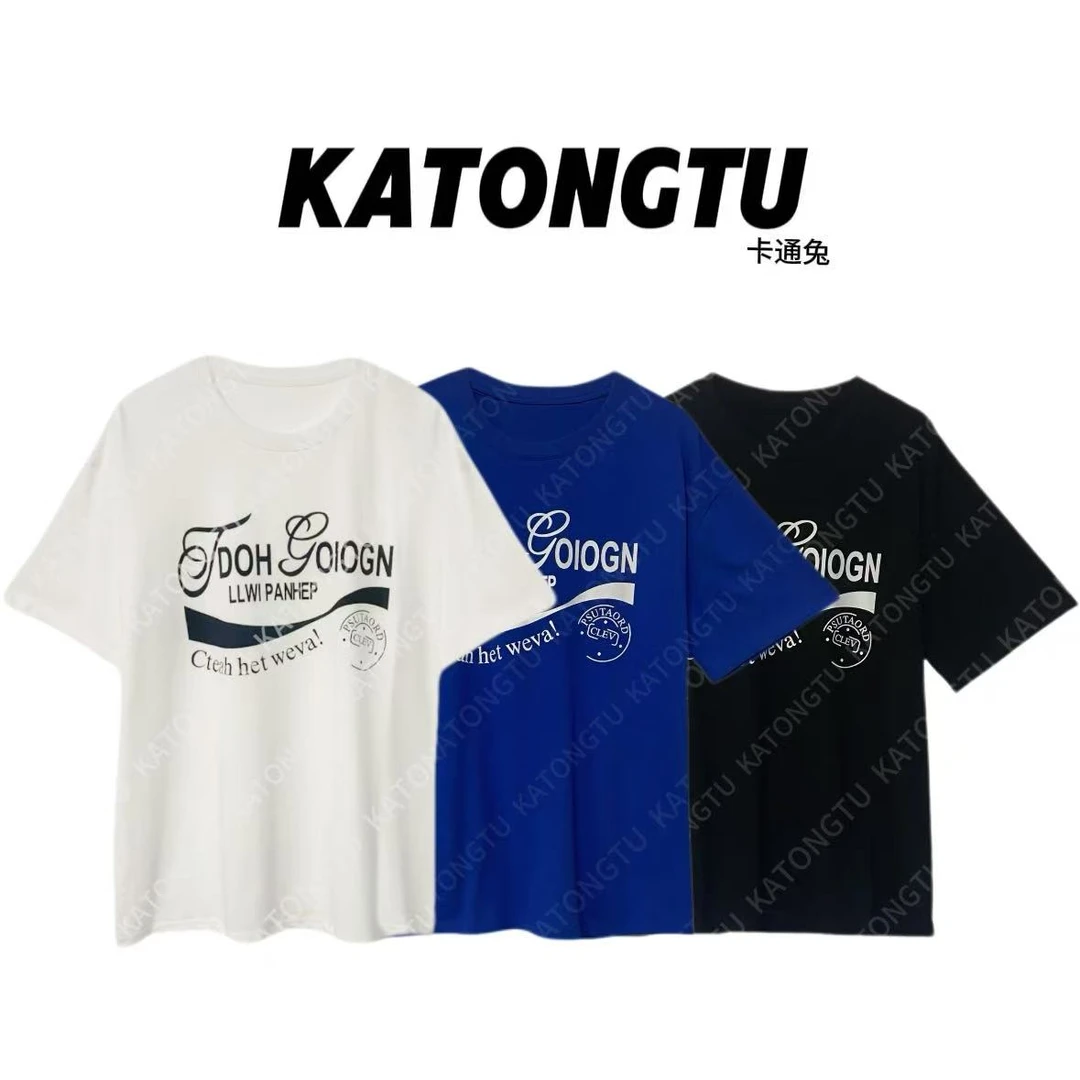 KATONGTU 【慵懒风】25新款纯色字母百搭宽松短袖T恤  DM2505072