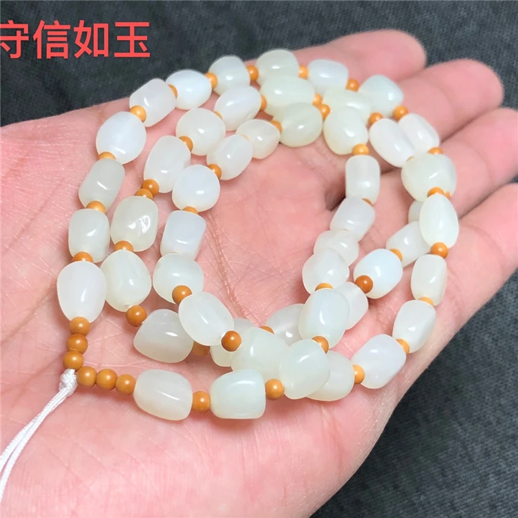 天然新疆和田玉随形项链挂绳橄榄核挂件绳吊坠绳白色妈妈手工女款