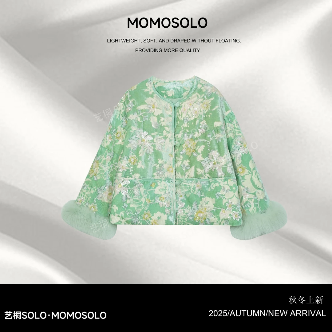 •珠翠如棠•2025秋冬“真丝+90白鹅绒+狐狸毛”新中式羽绒服259530