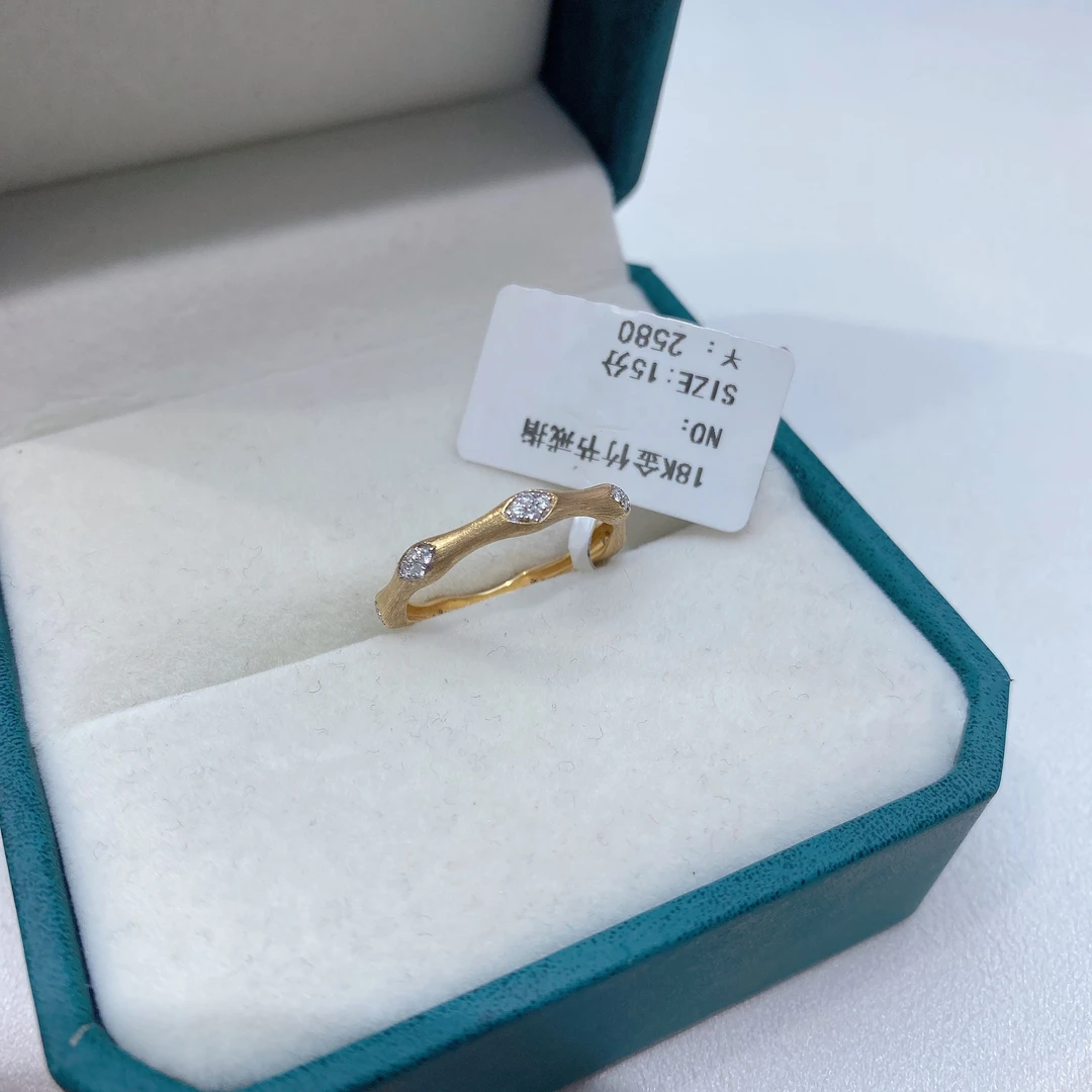 18k金拉丝18k金钻竹节戒指
