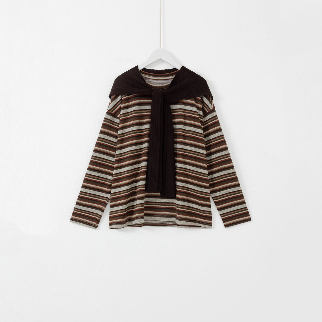 几里与麻 撞色彩条纹T恤配披肩 衣长61胸围116 2081162