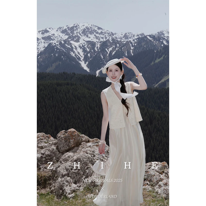 无艳一禾【森与白露】静奢亚麻天丝提花重工串珠绣马甲+天丝吊带裙