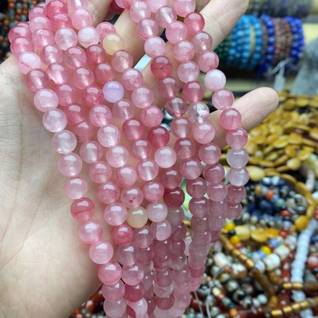 玛瑙/玉髓未镶嵌珠宝半成品一条天然8mm冰透桃花玉A269