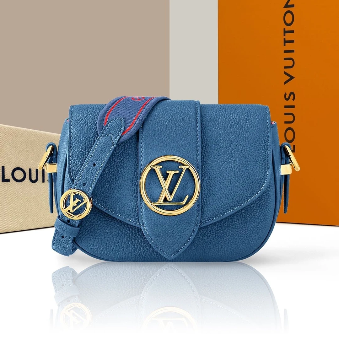 99新 LouisVuitton/路易威登 芯片开雾霾蓝PONT9 SOFT手袋小号