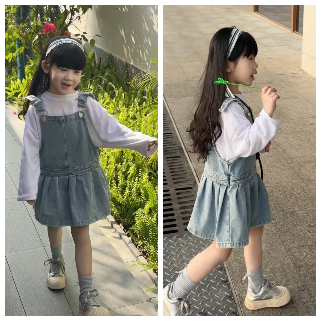 女童牛仔背带裙春装韩版打底衫休闲儿童吊带连衣裙洋气女宝宝裙子