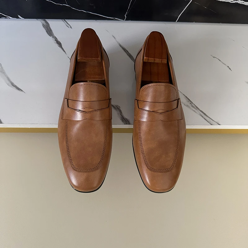 春夏新款男士乐福鞋懒人一脚蹬真皮软底软面皮鞋男英伦风商务百搭