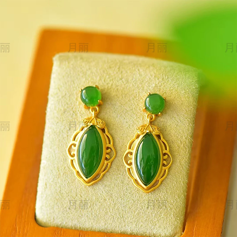 【碧眸】新品天然碧玉马眼耳坠女气质复古耳饰耳环耳钉送礼物耳钉