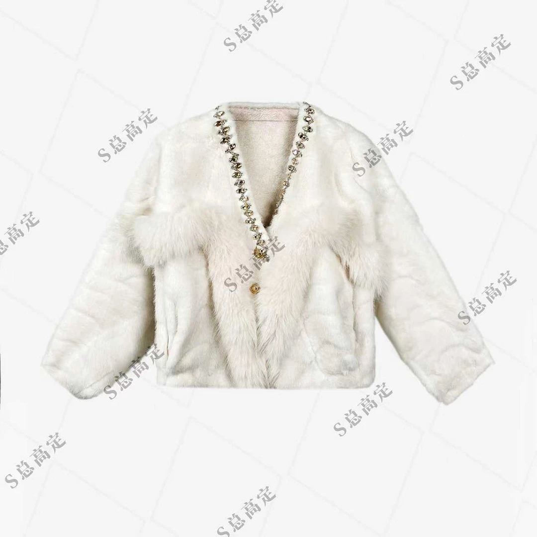 【夏夏专属】冬季新款法式高奢重工V领拼接设计气质短外套D0108