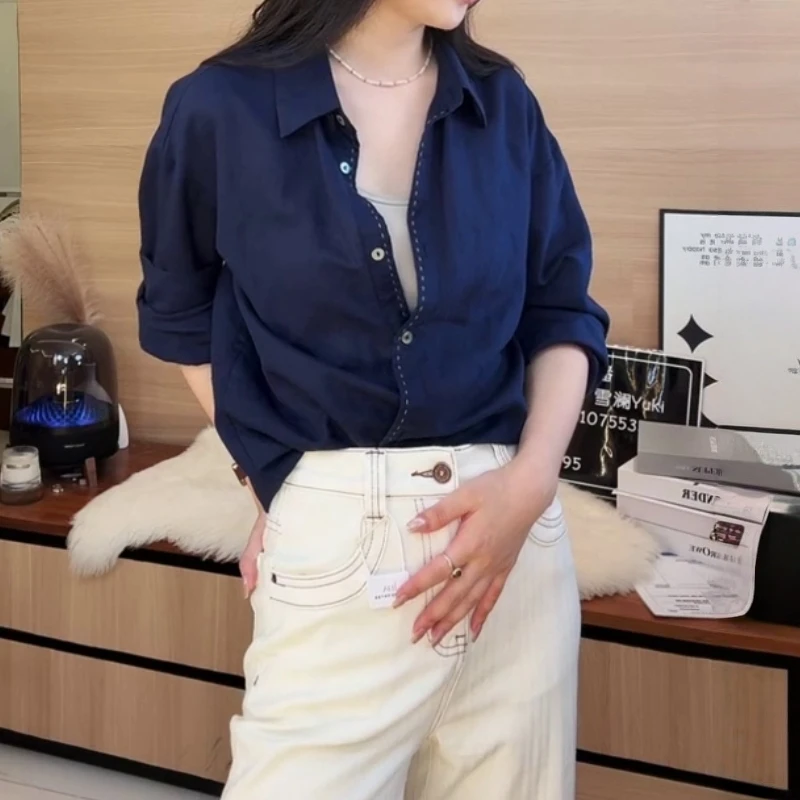 韩系高级感长袖衬衫2025秋季新款设计感小众休闲百搭显瘦防晒上衣