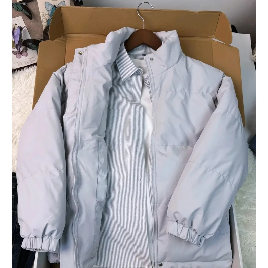 美式高街创意保暖立领天蓝色棉服男女冬季宽松休闲百搭情侣款外套