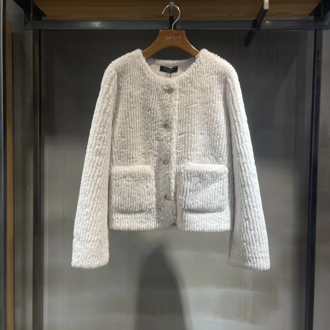 麦寻女装WASYQ006冬季正品杏色皮毛一体短款外套