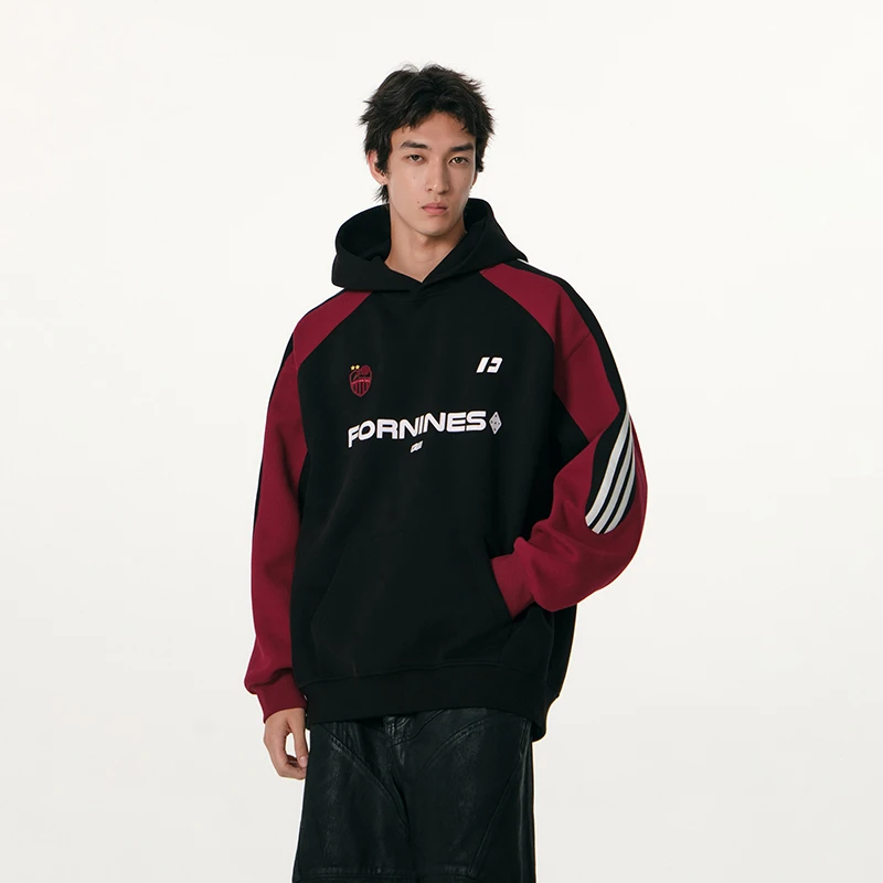 FORNINES撞色拼接重磅连帽卫衣男女情侣潮牌2025秋季美式休闲外套