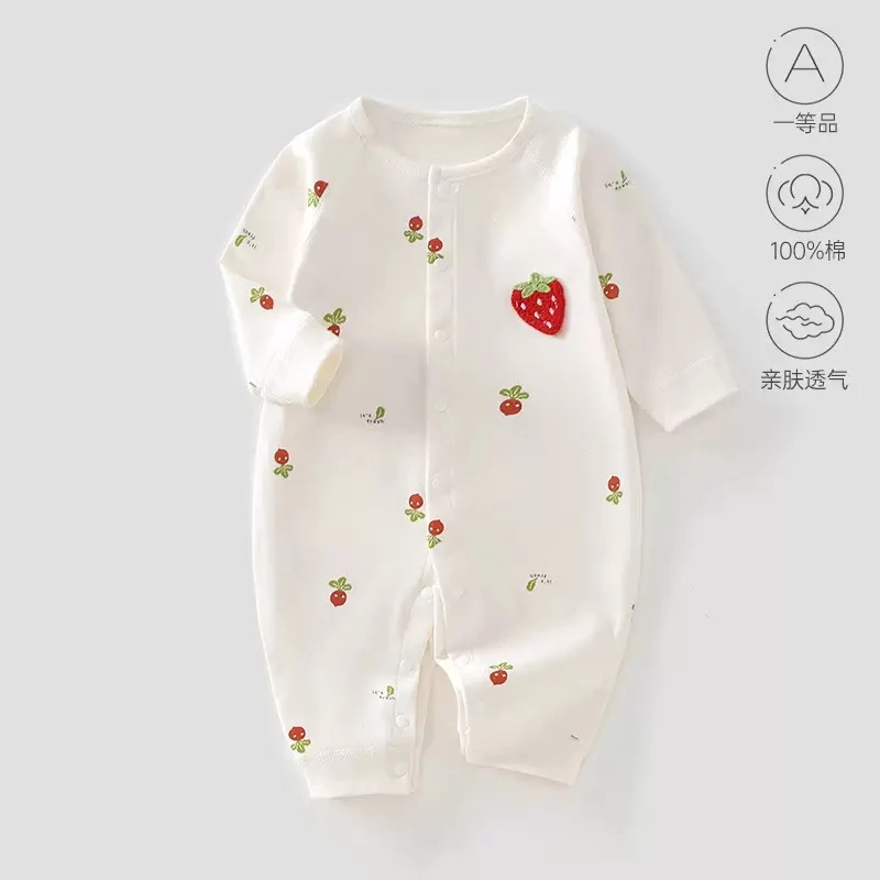 婴儿四季纯棉连体衣无骨宝宝新生婴儿秋外出居家服超萌洋气圆领