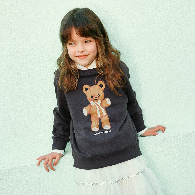 littlemoco童装25春装新款男女童长袖圆领卫衣亲子装#KBE1SWST01