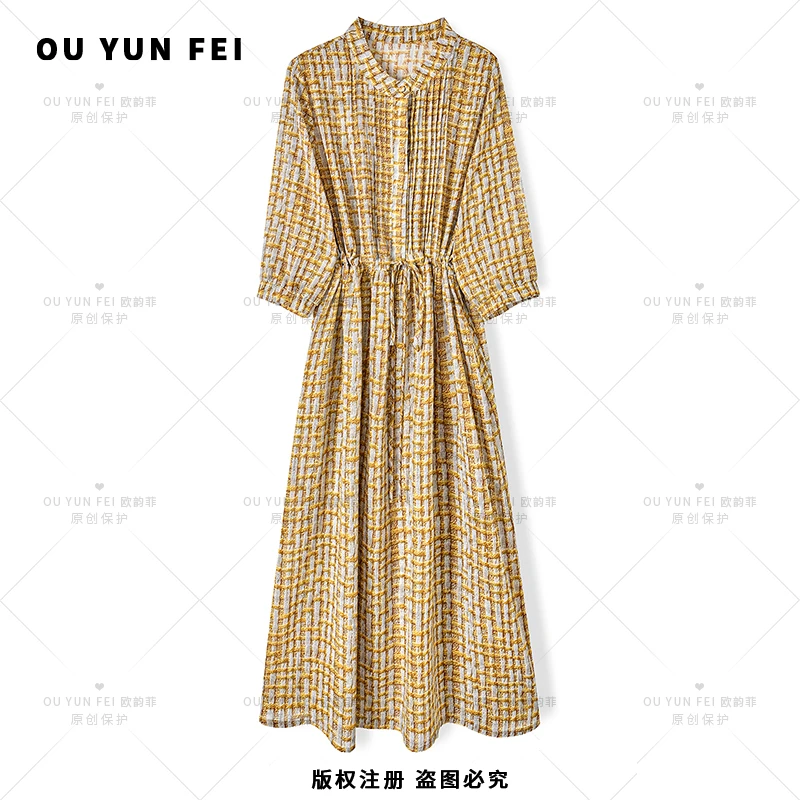 显瘦夏季常规长款轻奢连衣裙长裙系带国风爵士时尚HY1608