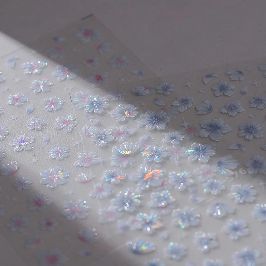 冰晶百合花水晶繁花贴纸美甲饰品纯欲指甲贴花3D浮雕穿戴甲装饰贴