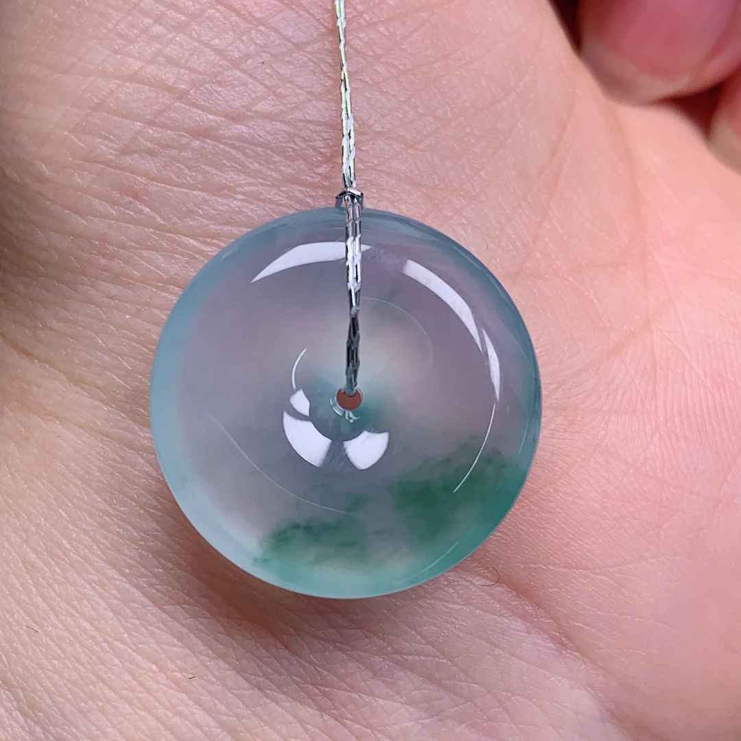 天然缅甸翡翠A货高冰飘花平安扣气质精美尺寸21+5.5 370