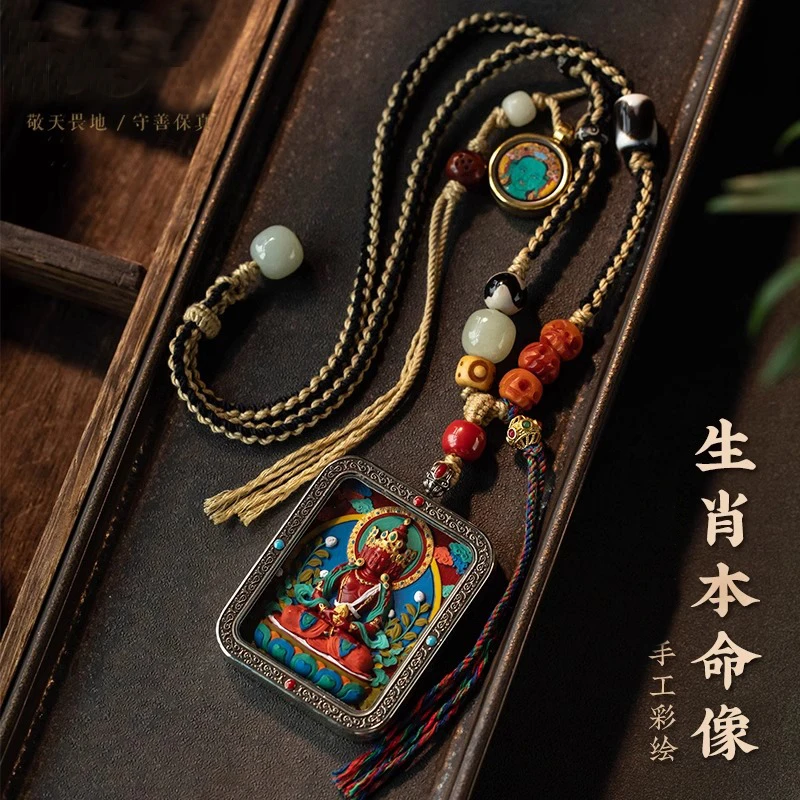 2025蛇年唐卡手工绘画吊坠十二生肖配饰编织毛衣链挂饰藏式送礼物