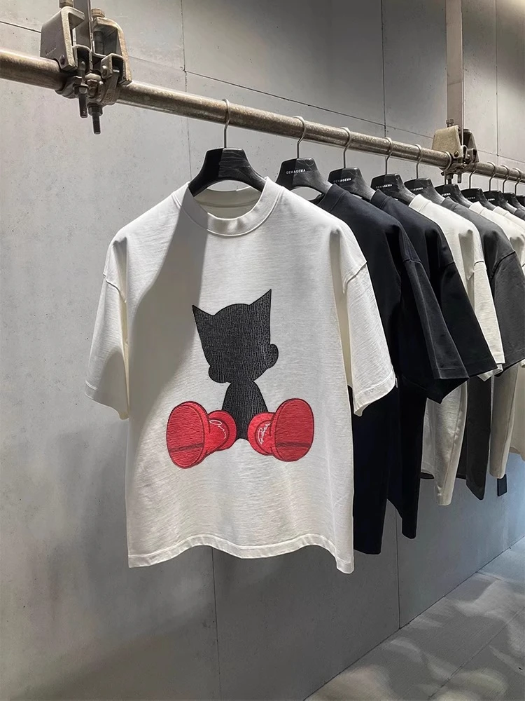 美式复古夏季新款2025ss印花圆领短袖T恤男女同款宽松潮牌大码