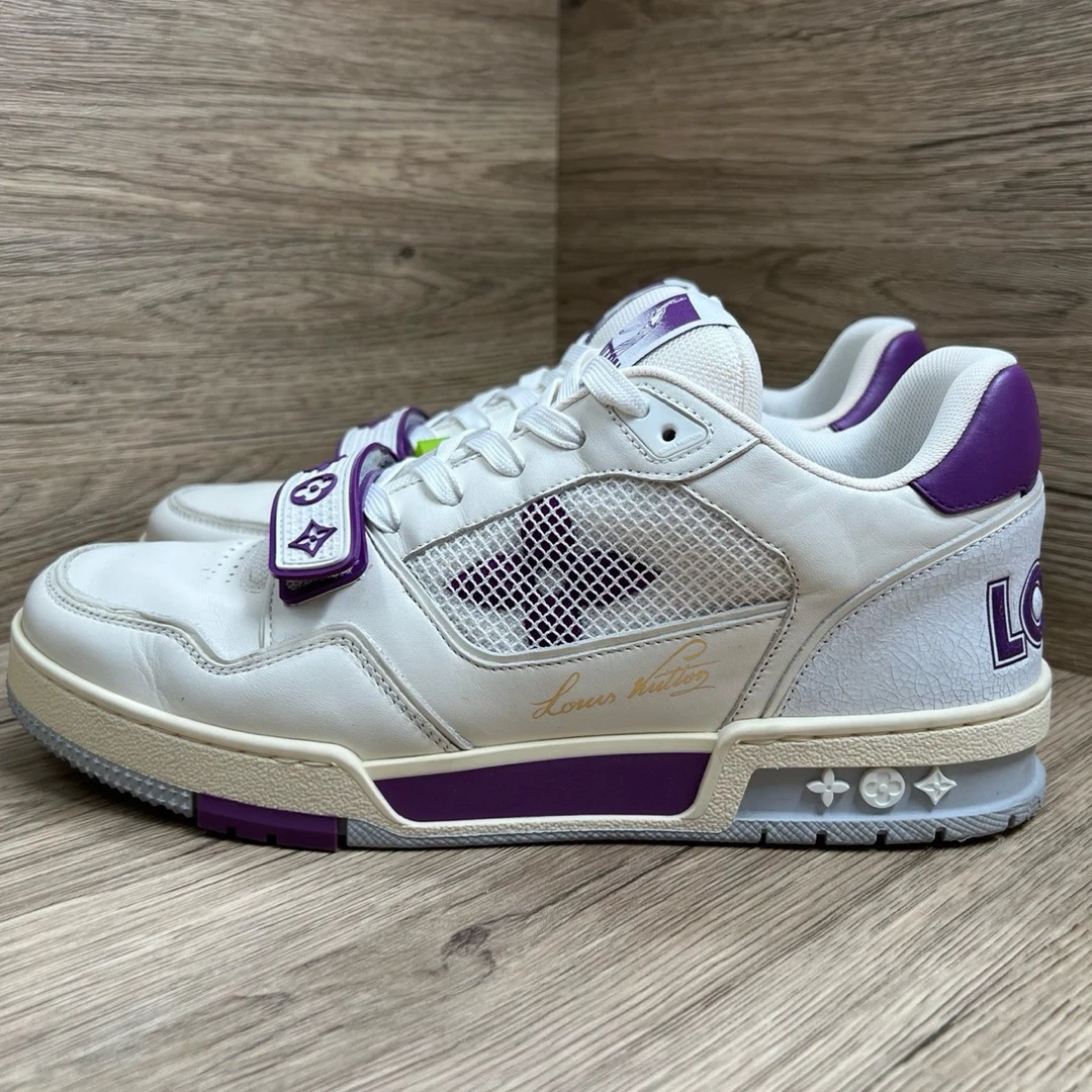 99新 LouisVuitton/路易威登 Trainer 白紫魔术贴板鞋 41码