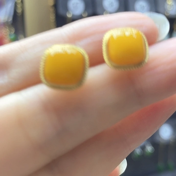 蜜蜡银S925镶嵌耳饰