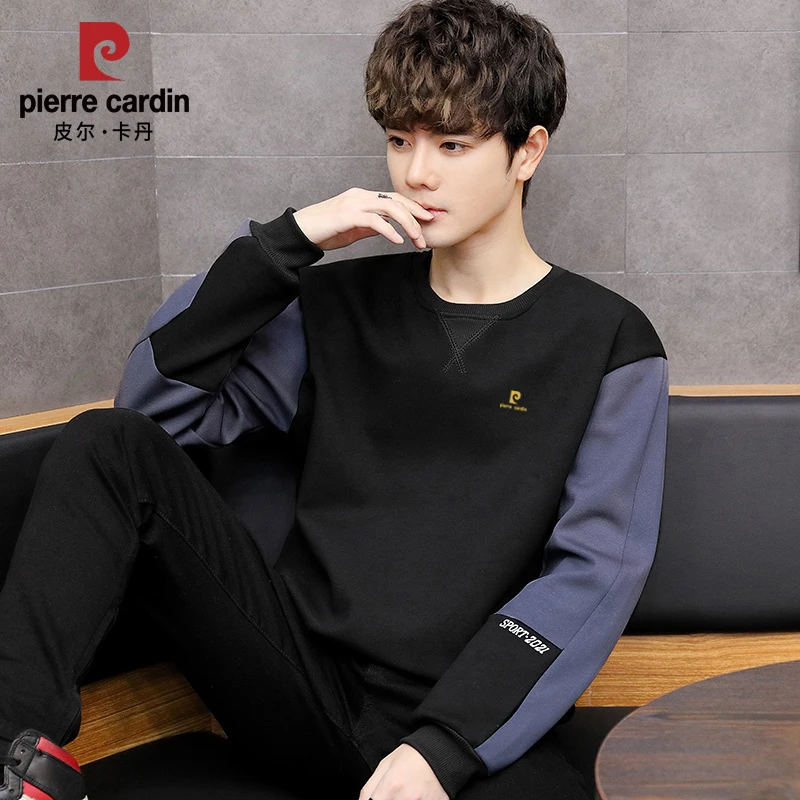 皮尔卡丹2025新款圆领卫衣保暖加绒加厚长袖T恤潮流时尚宽松百搭