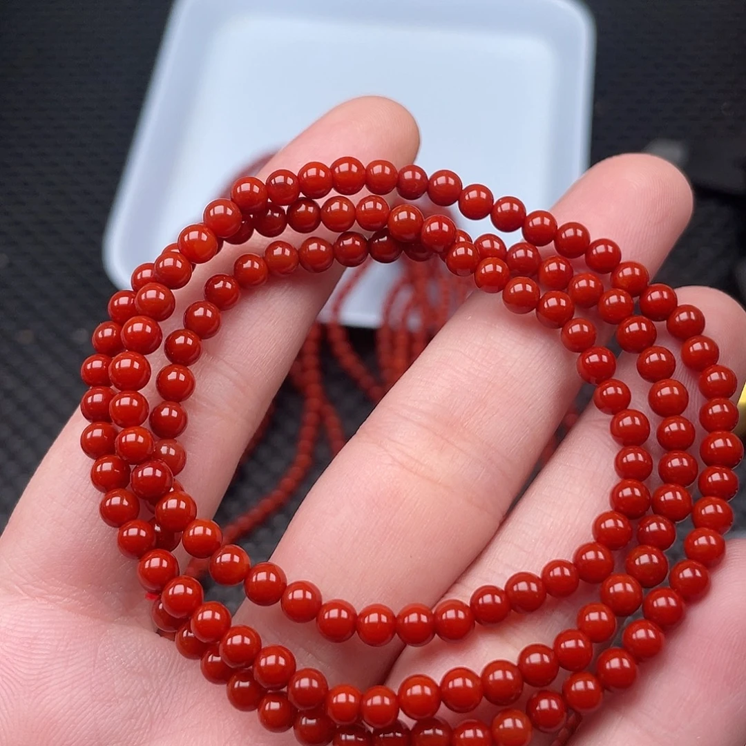 南红玛瑙未镶嵌4mm柿子红圆珠三圈