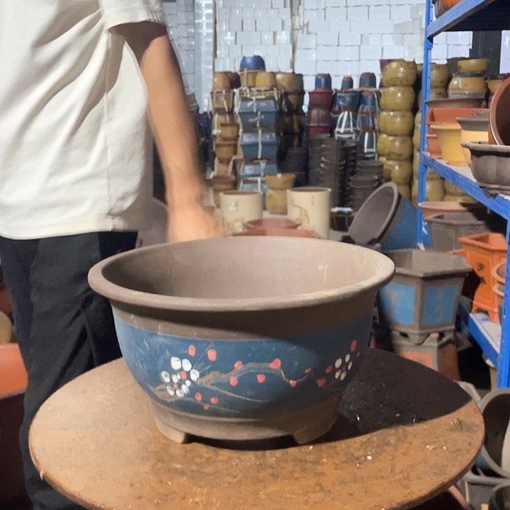 蓝色富贵点彩大花盆花盆