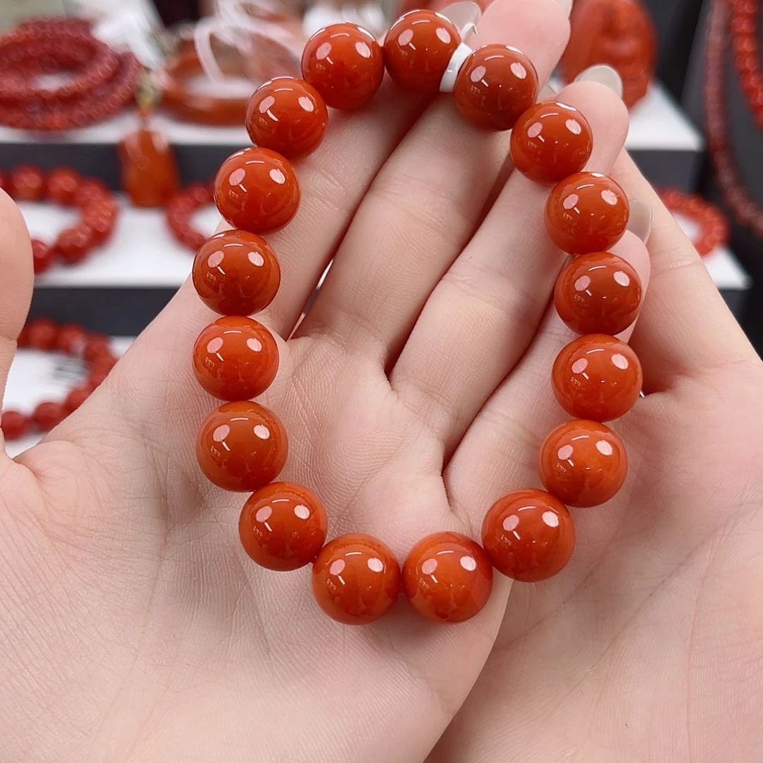未镶嵌瓦西柿子红满肉12mn手串南红玛瑙