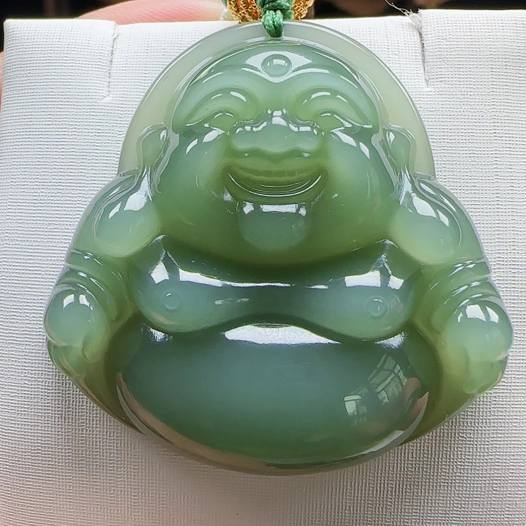 和田玉足金镶嵌吊坠(赠链)